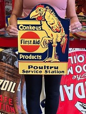 Vintage Anitque Old Style Metal Sign Conkley Chicken Poultry 14x20 Made in USA picture