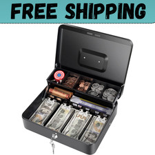 Cash Box with Money Tray and Key Lock, Saving Lock Box with Money Tray Storage f picture