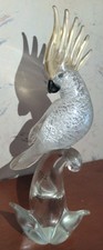 Vintage Murano Formia Glass Cockatoo Bird Sculpture White Gold 12” x 9.5” picture