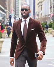 Men Smoking Brown Jacket Blazer Coat 1 Button Fashion Wedding Dinner Party Wear picture