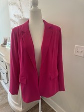 NWT Skies Are Blue Recycled Poly Boyfriend Pink Lined Open Front Blazer M picture