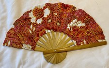 Fan Thai Folding Pink Red Flowers Hand Bamboo Thailand Decor พั52 picture