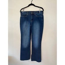NYDJ Barbara Bootcut Jeans Size 8 Medium Wash Lift Tuck Raw Hem Denim picture