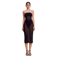 Khy by Kylie Jenner Mesh Tube Midi Dress Sz XS Black Sheer Mesh Stretchy Bodycon picture