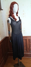 Vtg 1970s/80s Movie Star Sheer Black Lace-Top Gothic Grunge Coquette Slip Dress  picture