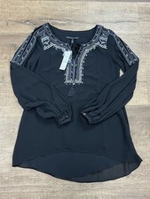 WHBM Tansy Embroidered Blouse Black Blue Womens 0 New NWT picture