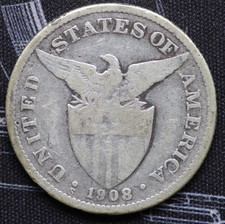 1908-S U.S. Philippines 50¢ Fifty Centavos Silver SanFrancisco Mint LVB1.478 picture