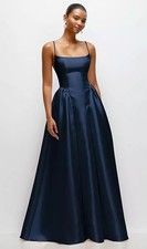Dessy Collection Midnight Blue Scoop Neck Sleeveless Satin Gown Sz 12 $279 3169 picture