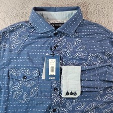 $98 NWT  Cremieux KYOTO Shirt Men Large Flip Cuff Button Up Long Sleeve Blue picture