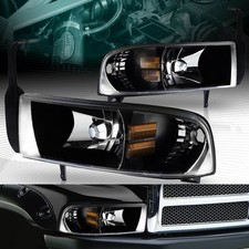 BLACK HOUSING 1-PIECE STYLE HEADLIGHTS LAMPS FIT 94-01 DODGE RAM 1500 2500 3500 picture