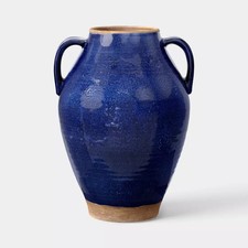 Large Tuscan Ceramic Handled Vase Blue - Threshold picture