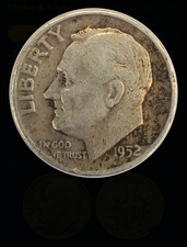 1952-D 90% Silver Roosevelt Dime VF20 Book Filler  In US  picture