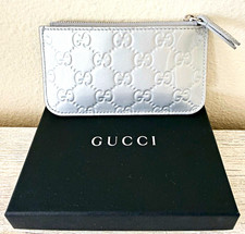 New Gucci Microguccissima GG leather mini wallet cardholder with zip, silver picture