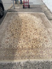 Vintage Indo Kashann Rug 8x10 Hand Knotted Wool Ivory Allover Floral Pastel 1980 picture