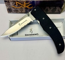 NOS Vintage Browning Model 649 Lockback Combo Blade Folding Pocket Knife w/ Box picture