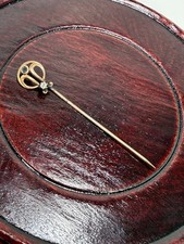 Antique 10K Yellow Gold Diamond Stick Pin Edwardian Art Nouveau Scroll 2.5” picture