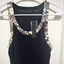 The Limited Women’s M Black Chiffon Tank Top Silver Sequin Trim Scoop Neck picture
