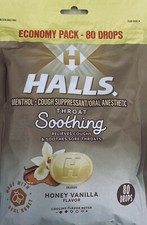 Halls HONEY VANILLA Throat Soothing Lozenges Menthol Cough Suppressant 80 Drops picture