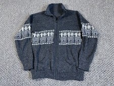 Icelandic Style Collared Full Zip Sweater Men's Medium Gray Camel Pattern picture