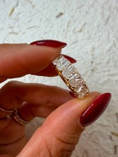 4*6 MM Radiant Certified Moissanite Eternity Wedding Band Ring 14K Gold Plated picture