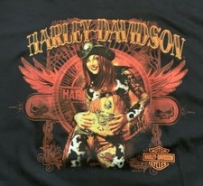 Harley Davidson T Shirt Mens 2XL Black 2012 Tattoo Cowgirl Pin Up Biker Tee NWOT picture