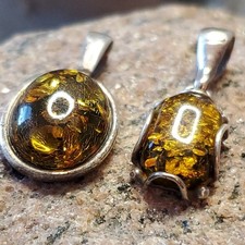 VTG  2 AMBER STERLING necklace pendant yellow/ green AMBER vintage 925  picture