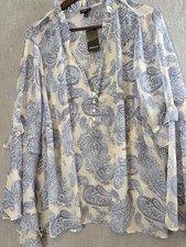 Torrid 3X Chiffon Ruffle Sleeve Top Blouse Blue Paisley Cottagecore Career NEW picture