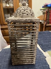 Early American Antique Metal Candle Farm Lantern Barn Folk Art Primitive picture