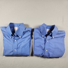 (2) Brooks Brothers Oxford Button Down Shirt Mens 15-33 Madison Blue Non Iron picture