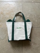 VTG LL Bean Canvas Beige / Green Zip Boat & Tote Bag 90s picture