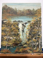 Original oil painting landscape waterfall pallet knife PNW artist  picture