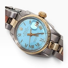 Rolex Ladies Datejust 26 mm Two Tone Blue Turquoise Oyster Watch 6517 Circa 1964 picture