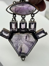 Vtg. Mexican Sterling Silver Amethyst Statement Pendant 77+ grams picture