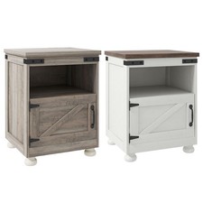 HOMCOM Farmhouse Side Table, End Table with Open Shelf and Cupboard picture