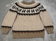 Vintage Alpaca Sweater Mens Medium Brown Nordic Fair Isle Knit Wool Pullover Y2K picture