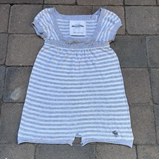 Abercrombie & Fitch Medium Short Sleeve Babydoll Top Blue White Striped Youth picture