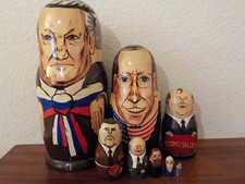 Vintage JUMBO 12 INCH Russian, 8 Political Leaders Matryoshka Nesting Dolls HTF picture