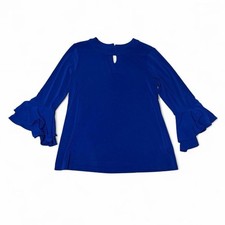 Charter Club Royal Blue Ruffle Sleeve Blouse Size Med Keyhole Neck Feminine Chic picture