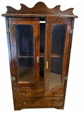 Antique Child’s Toy China Cabinet 22”x 12”x6.25” W/ Drawers & Glass Doors picture