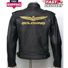 Biker Goldwing Black Genuine Cowhide Leather Bike Motorcycle Rider Men's Jacket picture