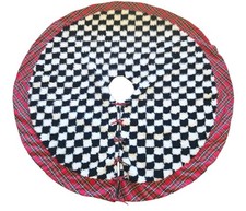 Vintage Mackenzie-Childs FAB FUR Check Tartan Border Christmas Tree Skirt 60