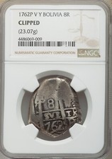 Bolivia COB 1762P V Y 8 Reales NGC CLlPPED - CABINET TONING picture