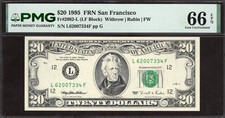 1995 $20 SAN FRANCISCO FRN. PMG GEM Uncirculated 66 EPQ Banknote. 1st of 3 picture