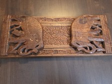 Vintage Hand Carved Sheesham Wood Folding Expandable Elephant Book Rack picture