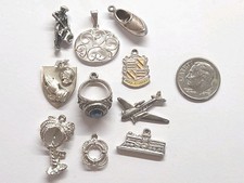 Sterling Silver ~ Lot Of 10 ~ 9 CHARMS & 1 Pendant ~   16.9 + Grams ~ VINTAGE picture