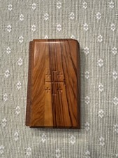 VTG 1940s Jerusalem Olive Wood Pocket Bible Hand Carved Holy Land picture