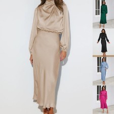 Elegant Temperament Long-sleeved Dress Satin Halterneck Formal Evening Dresses W picture