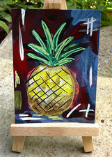 ACEO/ATC Original Acrylic Pineapple MiniPainting 