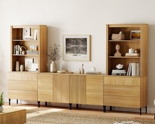 Bookcase Mid-Century Brown Wood Fluted Wave Bedroom Bookshelf Storage Furniture picture