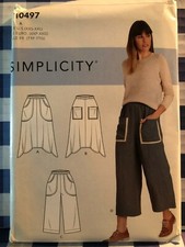 Simplicity Pattern R10497 Pull On Skirts Points & Cropped Pants Pockets XXS-XXL picture